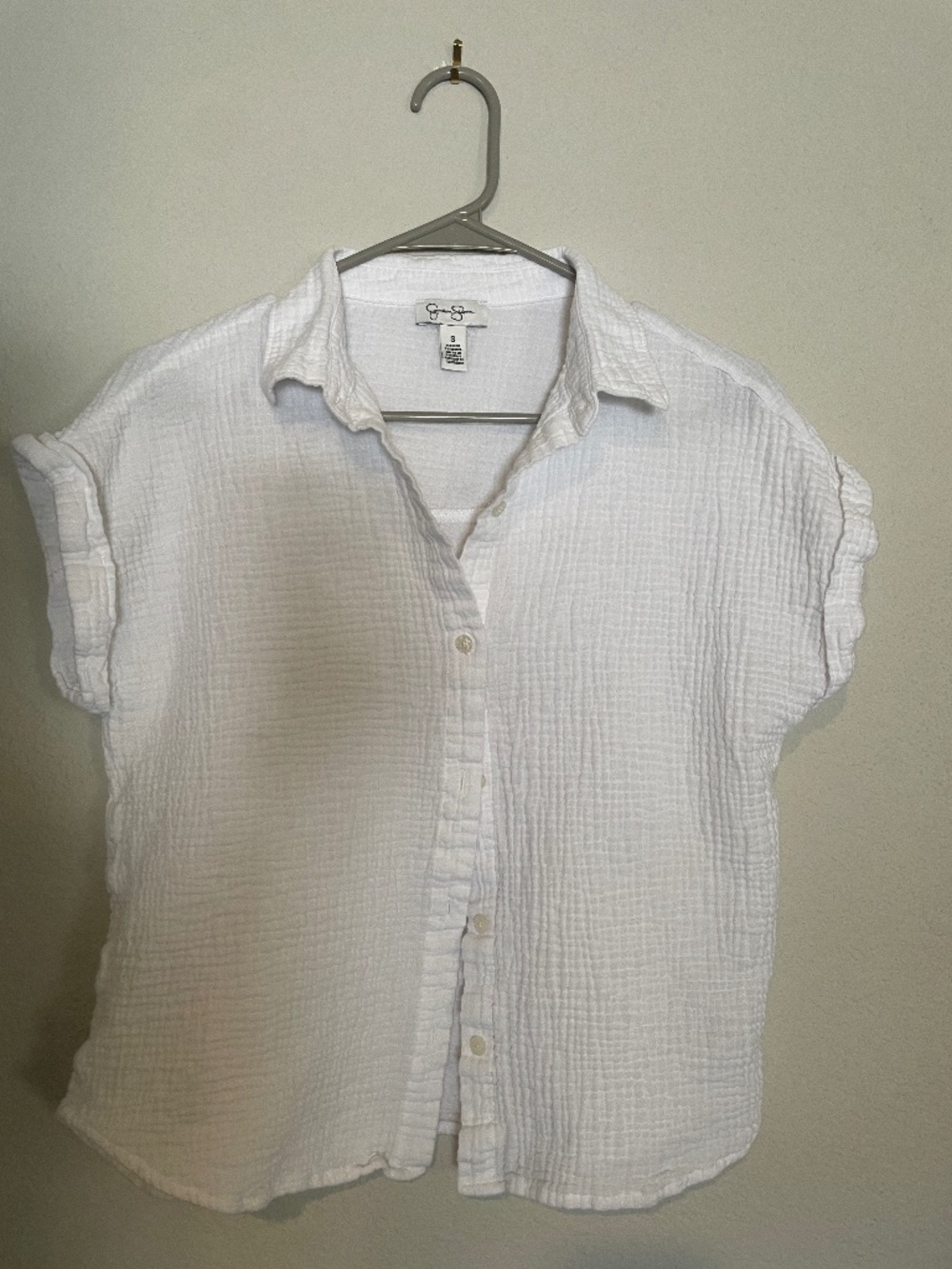 Jessica Simpson white gauze button down short sleeve shirt - 100% cotton